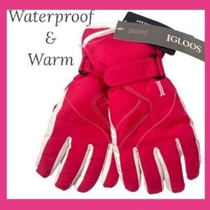 Waterproof Ski Gloves Womens Warm Winter Insulated Igloos Thinsulate Pink White